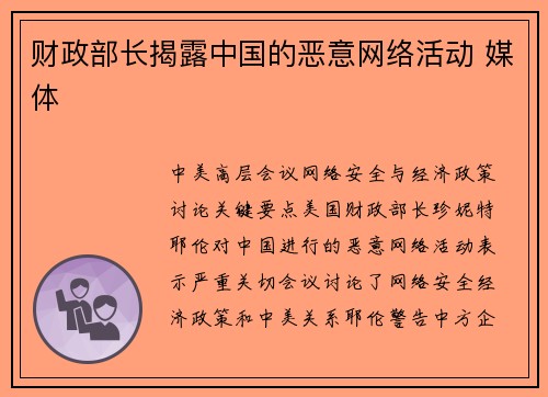 财政部长揭露中国的恶意网络活动 媒体